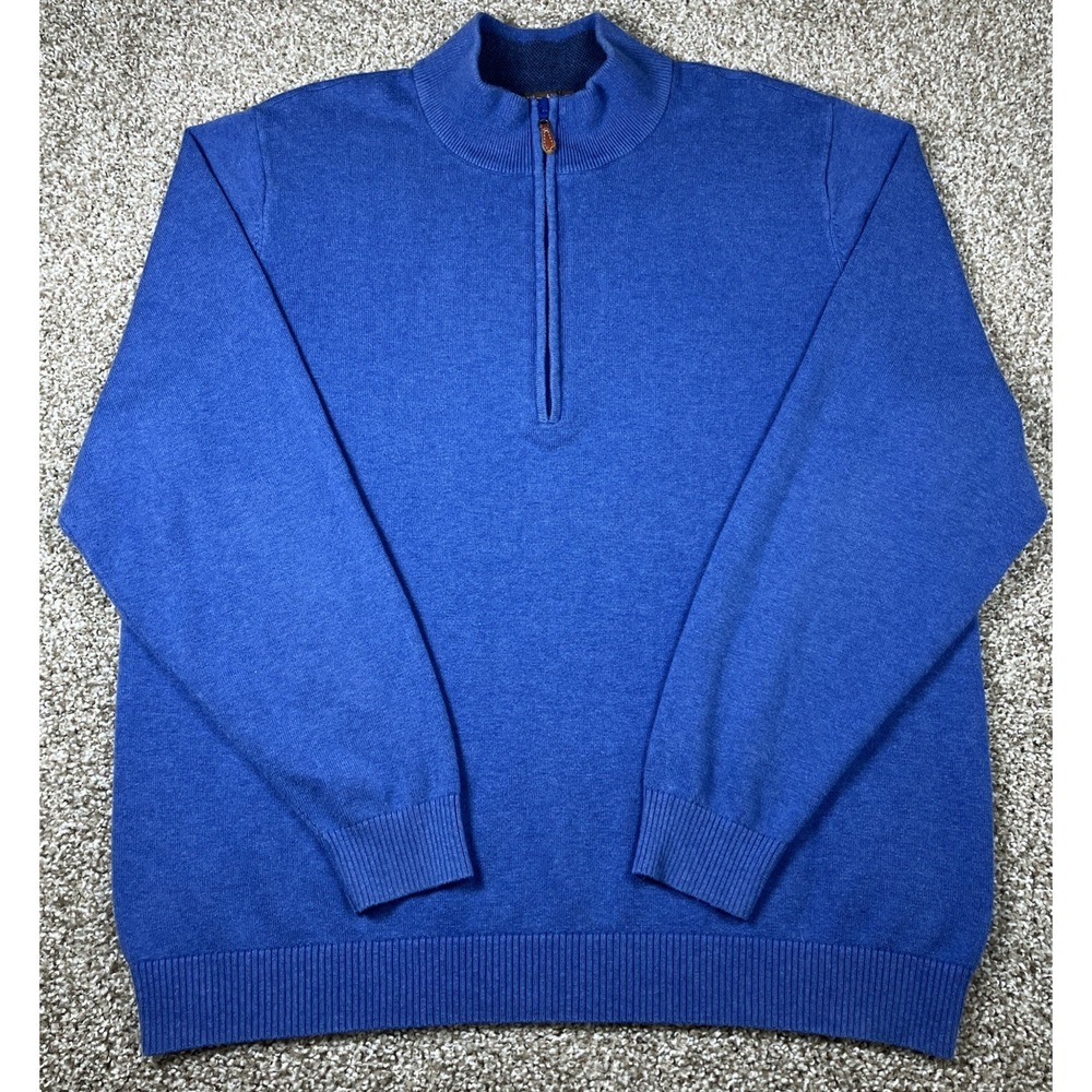 J Mclaughlin Mens 1/4 Zip Golf‎ Pullover Blue Sweater Size XL Cotton Blend